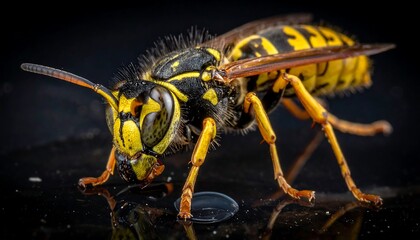 Close-up of a wasp drinking