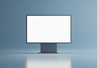 Clean Minimalist Billboard Mockup with Blank Screen in a Reflective Blue Studio