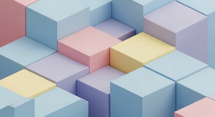 Abstract pastel cubes geometric pattern soft focus 3d rendering background