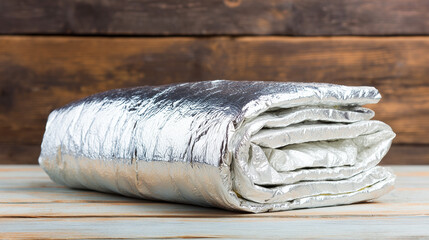 reassurance. Folded emergency blanket with silver lining, conveying reassurance for Japan's Disaster Prevention Day. public awareness campaigns.