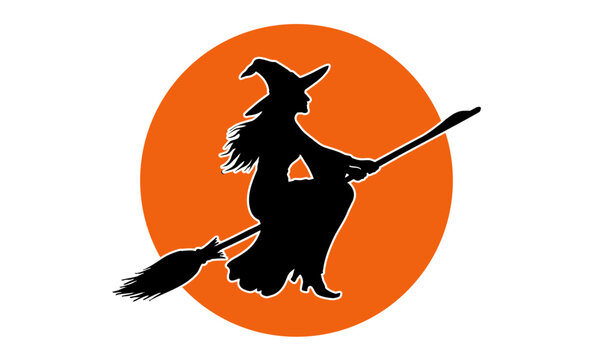 Flying Broom Witch Moonlight