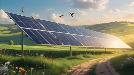 Renewable Solar Energy Farm, Eco Friendly Technology Illustration