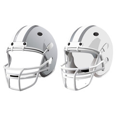 White American Football Helmet Front and Side View Isolated on Transparent Background.