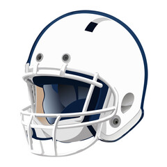 Fototapeta premium A professional 3d blue and red American football helmet with a safety mask is isolated on a white background as essential sports equipment for a player in a competitive game.