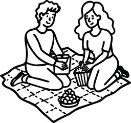 couple on picnic blanket illustration on transparent background
