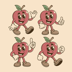 Retro cartoon Apples in Various Poses