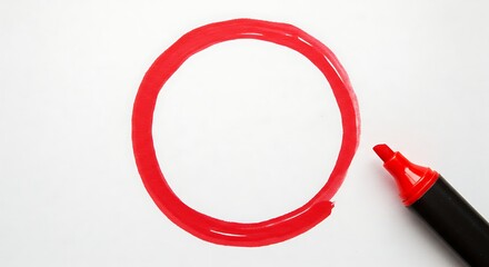 Red circle drawn with marker on white background conceptual design