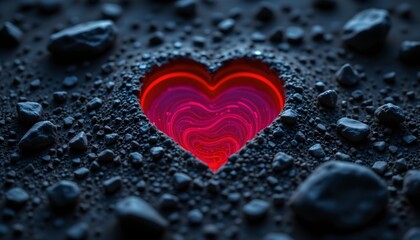 Heartshaped Glowing Object Embedded Dark Surface