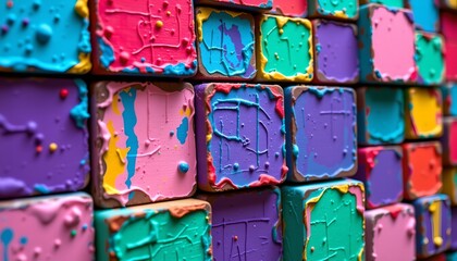 Colorful Wooden Block Mosaic Abstract Style