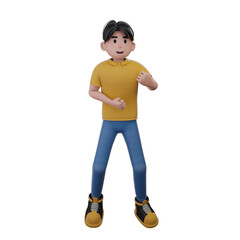 Animated Young Man in Yellow Shirt and Blue Jeans Posing with Transparent Background Cheerful Cartoon Style Character Standing Smiling with Textured Clothing