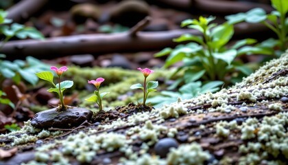 Serene Forest Scene with Plants and Mossy Log