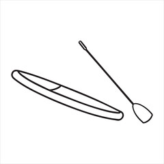 Simple Black Line Illustration of Paddleboard and Paddle – Vector SVG