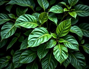 Closeup Lush Green Tropical Foliage
