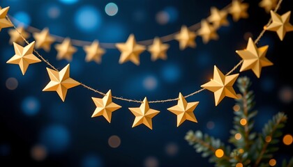Golden Star Banner Over Dark Blue
