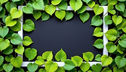 Vibrant Green Leaves with Heartshaped Edges Frame