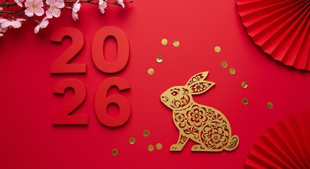 Chinese new year 2026 decoration with rabbit and red background