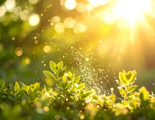 Obraz premium Sunlit garden with water spray