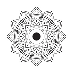 Mandala black color floral geometric symmetry circular decorative ornament design. 
