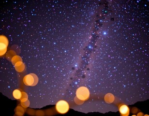 Vibrant Starry Night Sky with Bokeh Light Effects
