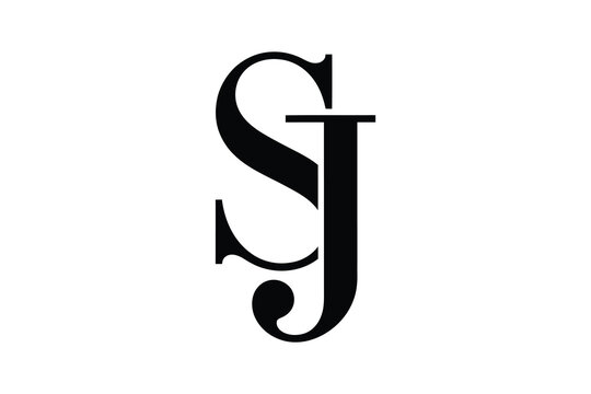 A monogram logo with the letters s and j in black on a white background
