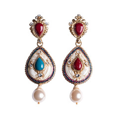 Ornate teardrop earrings with pearls and gemstones
