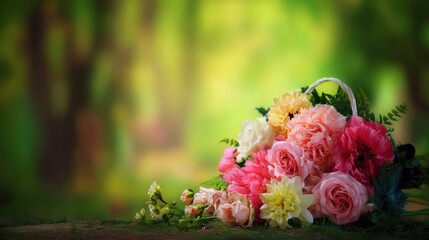 dew. Flower arrangement in a morning garden with natural light and dew. gardening catalogs, home-decor guides, designed for gardening and botanical catalogs, enhances decor appeal.