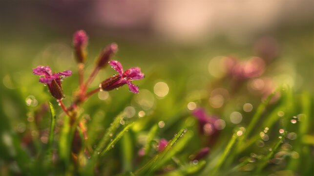 dew. Flower arrangement in a morning garden with natural light and dew. gardening catalogs, home-decor guides, designed for gardening and botanical catalogs, enhances decor appeal.
