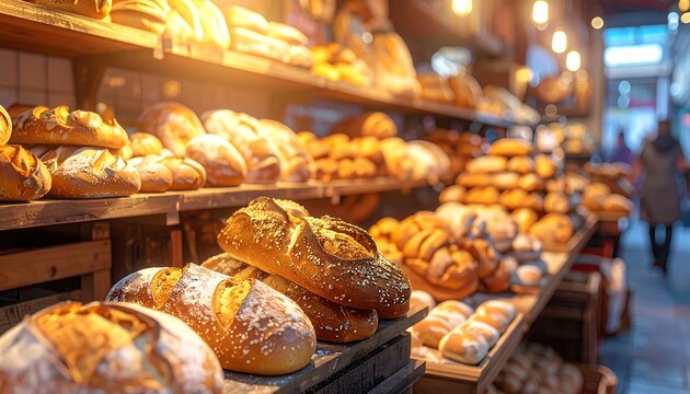 Bakery display with various breads