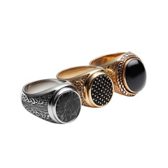 Three rings, varying metals, ornate details