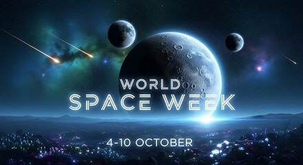 World space week celebration with planets and meteors