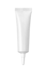 Blank white plastic squeeze tube with pointed nozzle cap for cosmetic product mockup isolated on white background