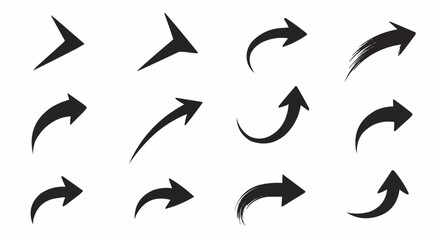 Obraz premium Collection of diverse black arrow icons on a white background