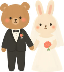 곰신랑토끼신부웨딩커플일러스트