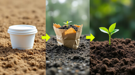 Transformation of a Coffee Cup into a Growing Plant Illustrating Environmental Awareness