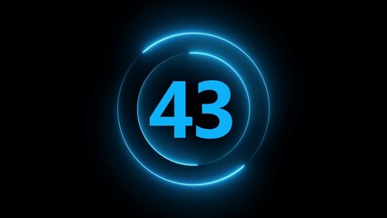 Blue Neon Circle With Number 43 In Center On Black Background numeral digit