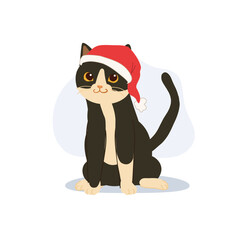 christmas cat illustration with santa hat cute festive black cat drawing for holiday season artwork and decorations