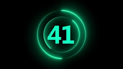 Glowing Green Neon Circle with Number 41 on Black Background numeral countdown