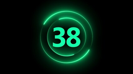 Green Neon Circle With Number 38 On Black Background numeral digit