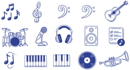 Music doodles set for creative projects, musical instruments and notes collection © SaiKir
