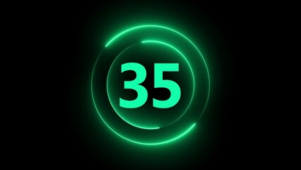 Neon green number 35 inside concentric circles on black background thirty-five numeral