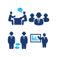Business Team Icons Set – Corporate Teamwork, Collaboration and Partnership Vector