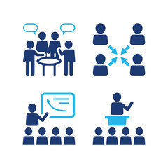 Business Team Icons Set – Corporate Teamwork, Collaboration and Partnership Vector