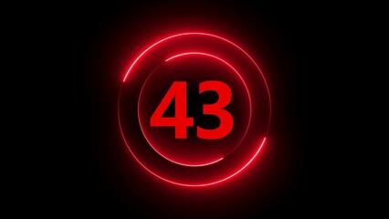 Red Neon Circle With Number 43 In Center On Black Background numeral digit