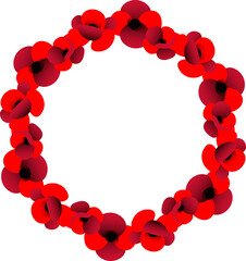 Vector illustration of circle frame with red poppies on white background