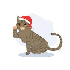 christmas cat illustration with santa hat cute tabby kitten cartoon festive holiday