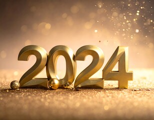 Golden 2024 numerals on a glittery background