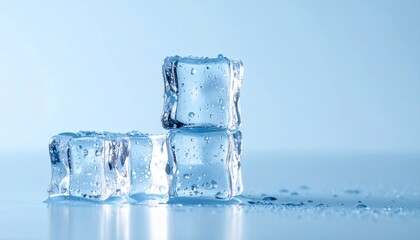 Refreshing Ice Cubes on Soft Blue Background