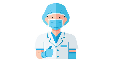 Illustrated healthcare professional in protective gear offering a thumbs-up, ideal for conveying safety, assurance, and support in medical and health-related digital content.