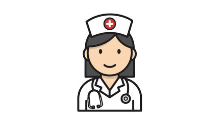 Cartoon Illustration of a Smiling Nurse with Stethoscope and Uniform, Suitable for Healthcare Promotion, Medical Education Materials, and Public Health Campaigns.