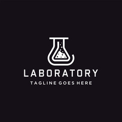 Modern Laboratory Flask with line art shaped minimalist internal elements ideal for science education research branding logo design